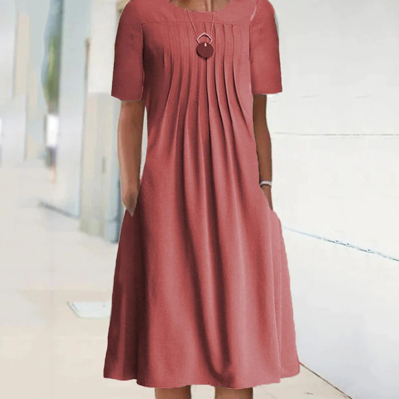 Fashion Casual Solid Color Crewneck Pullover Midi Dress