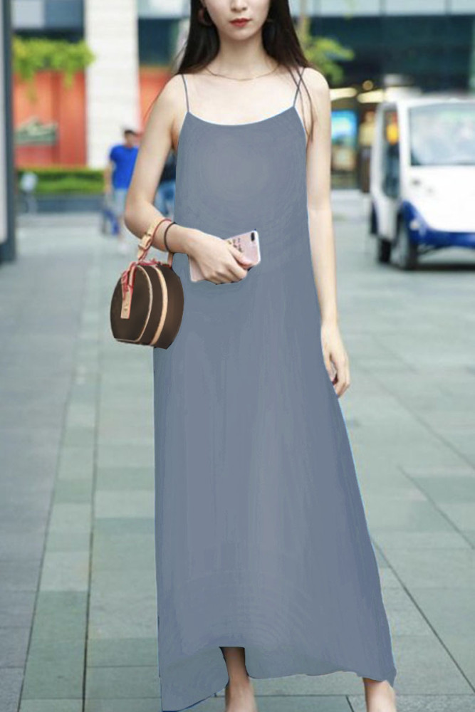 Women's New Fashion Casual Solid Color Slip Maxi Dress