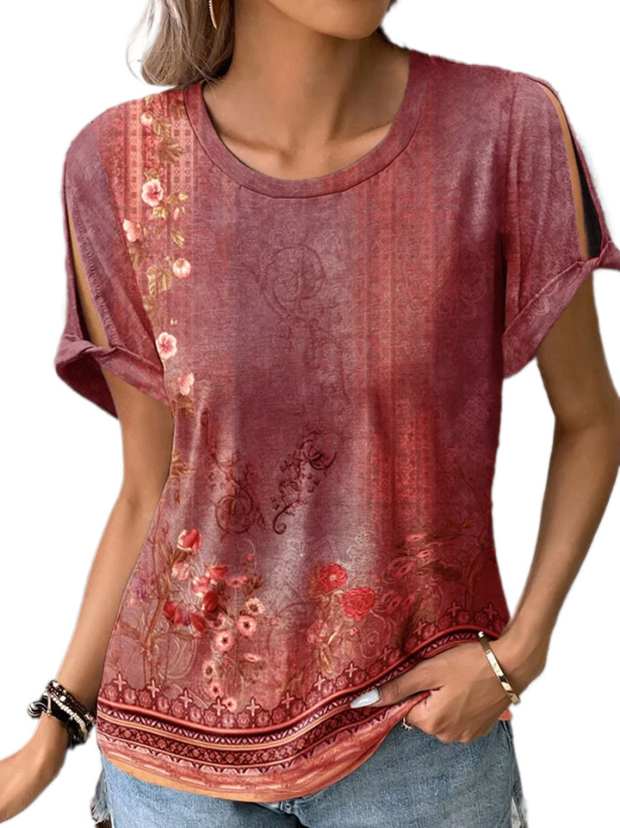 New Women's Casual Comfort Ethnic Style Short Sleeve Print T-shirt