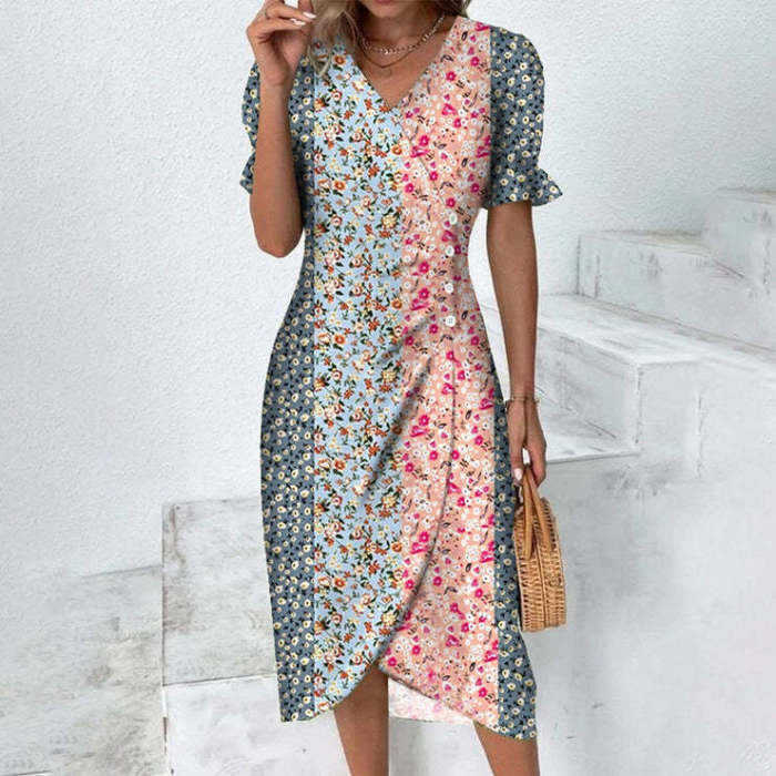 New Casual Fashion Print Irregular Hem Midi Dress