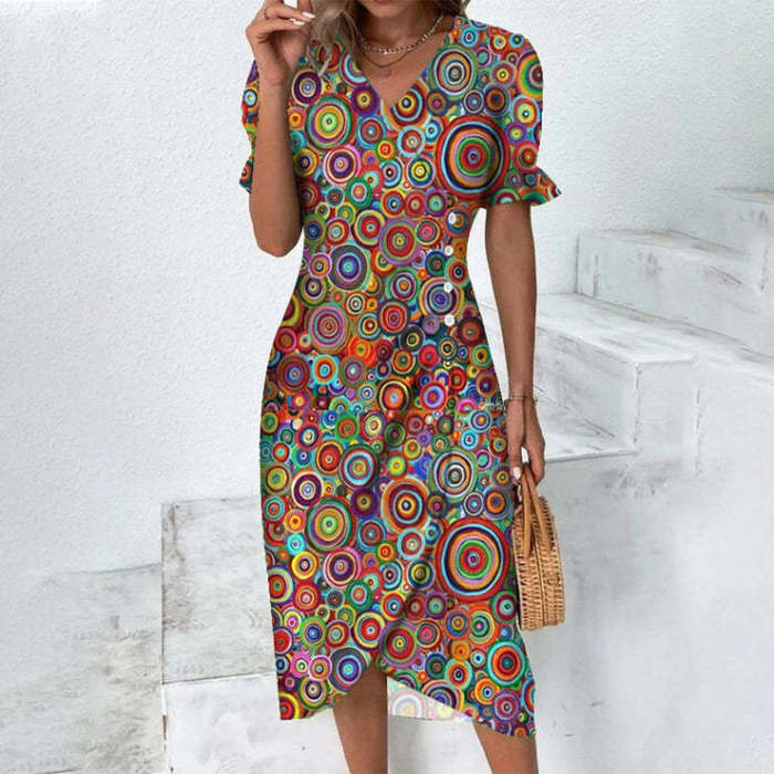 New Casual Fashion Print Irregular Hem Midi Dress