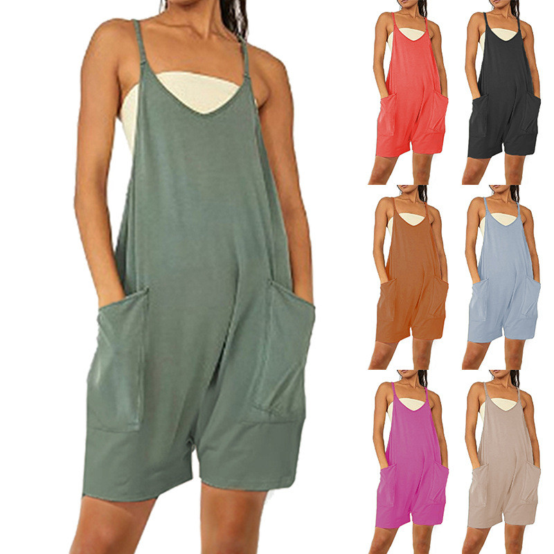 Women's Suspenders Casual Fashion Solid Color Rompers