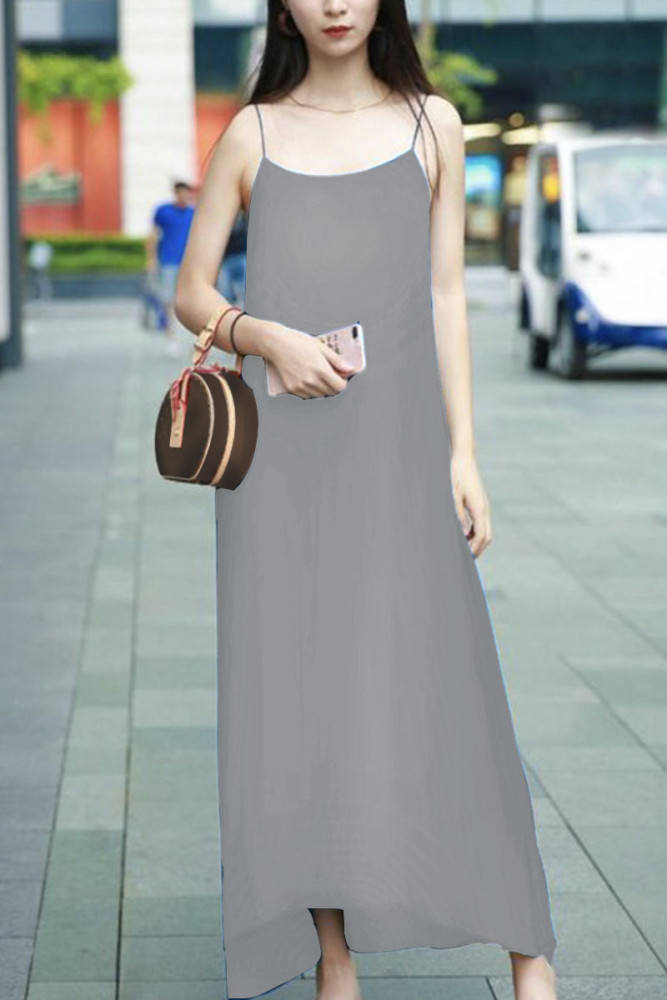 Women's New Fashion Casual Solid Color Slip Maxi Dress