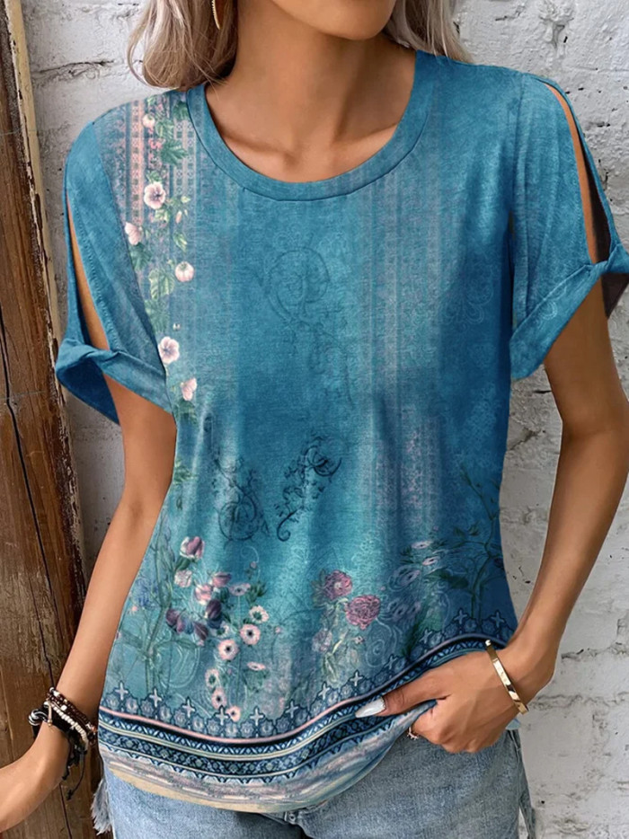New Women's Casual Comfort Ethnic Style Short Sleeve Print T-shirt
