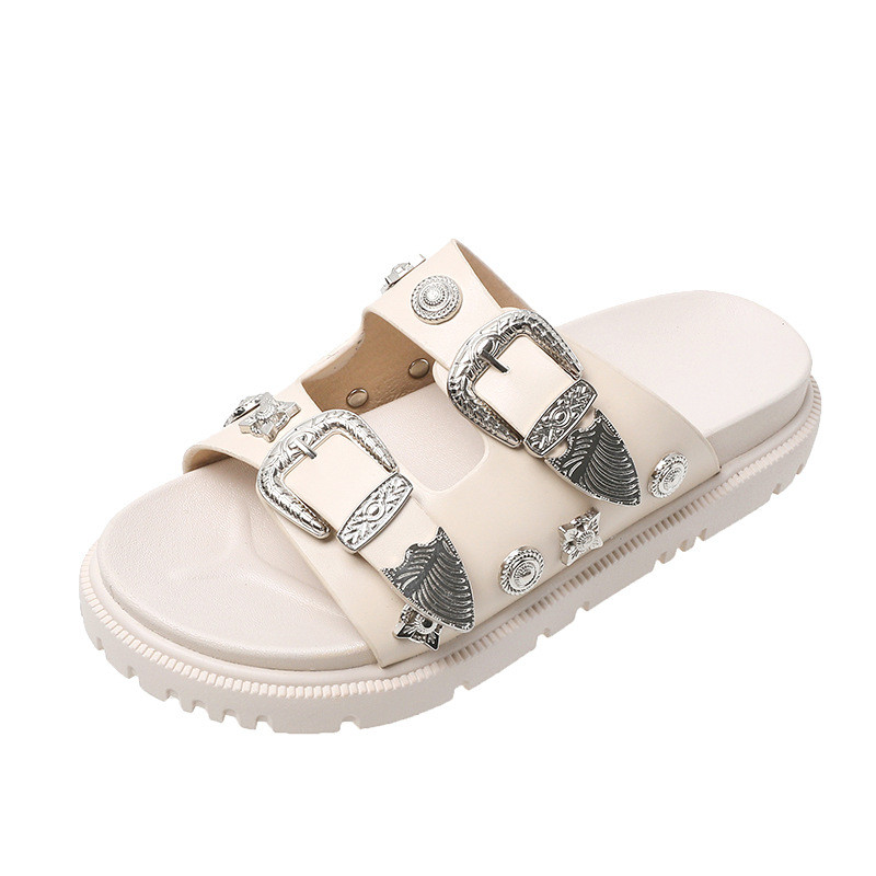 Women's New Stylish Metal Buckle Rivet Thick Soled Casual Slippers