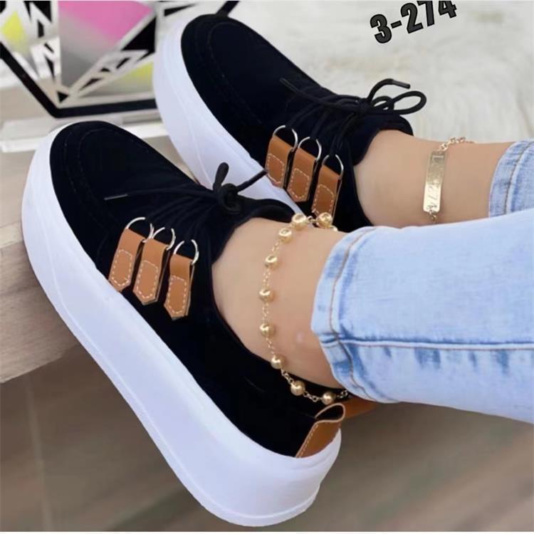 New Women's Shoes Color-block Lace-up Casual Flat