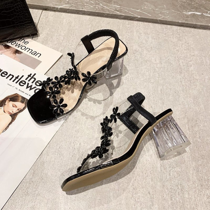 Fashion Women New Flower Rhinestone Heeled Sandals