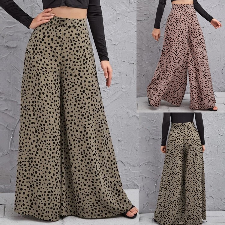 Women Leopard Print Elegant High Waist Wide-leg Pants