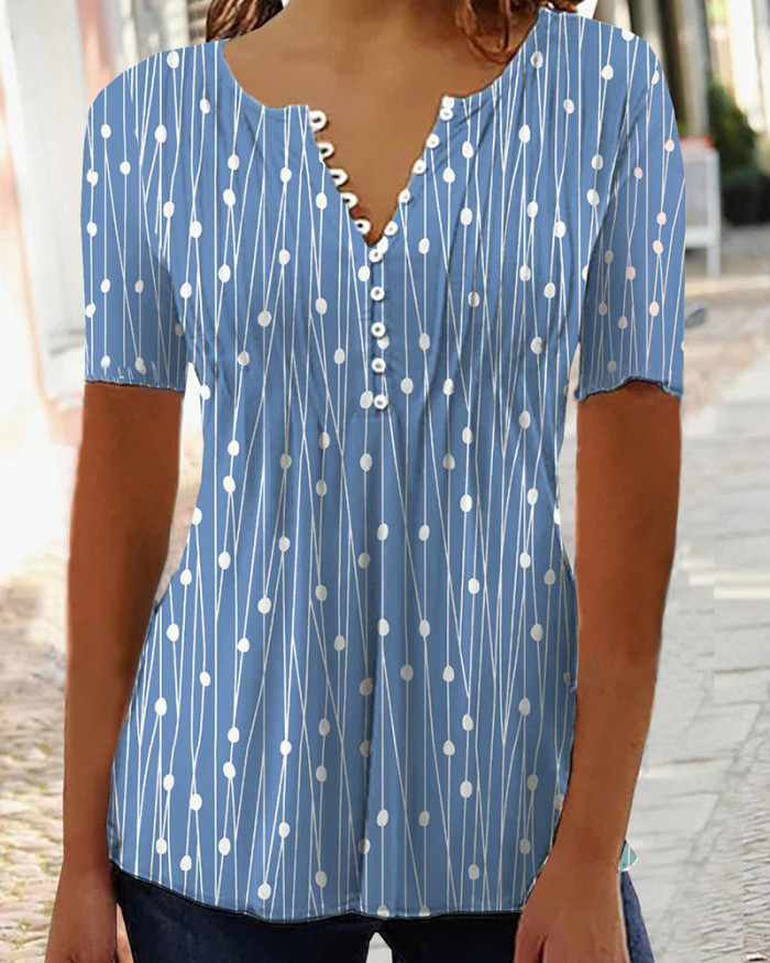 New Casual V-neck Print Short-sleeved Shirt