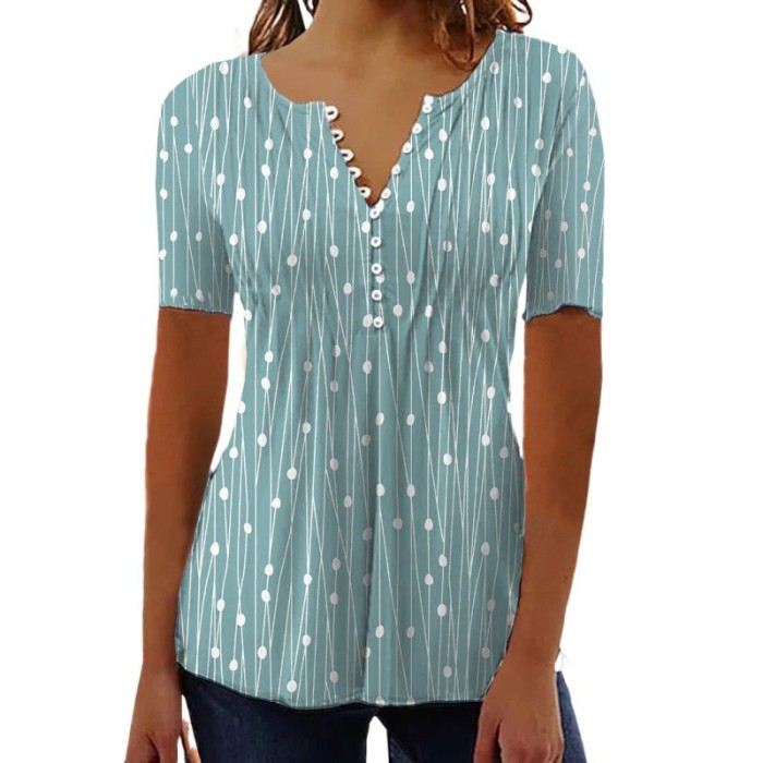 New Casual V-neck Print Short-sleeved Shirt