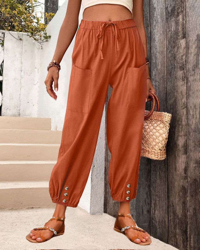 Women's New Loose High-waisted Cotton And Linen Cropped Wide-leg Pants