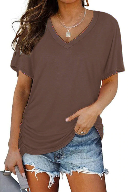 Women's V-neck Solid Color Short Sleeve T-shirt