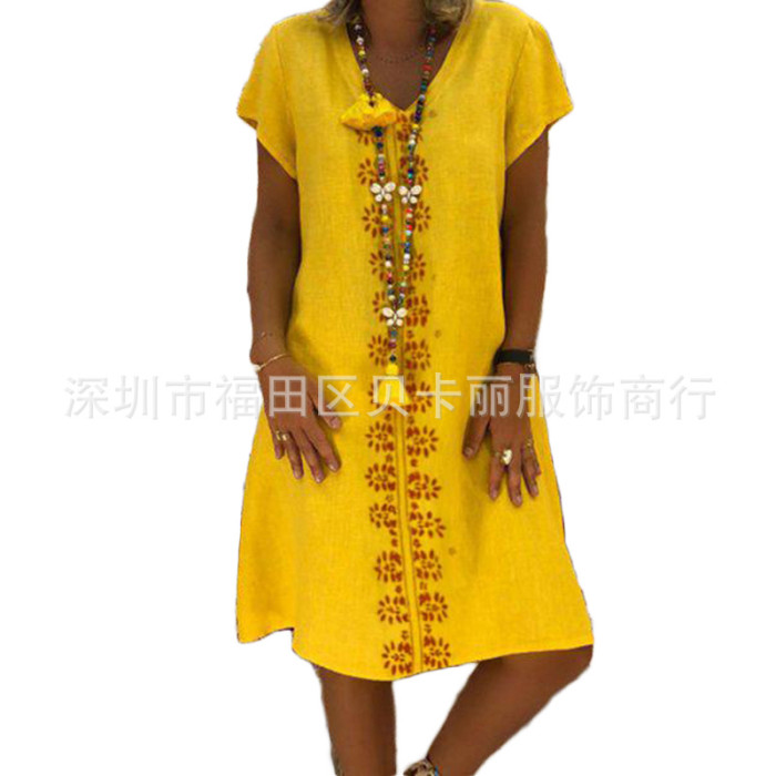 New Women's V-neck Short Sleeve Print Casual Dress