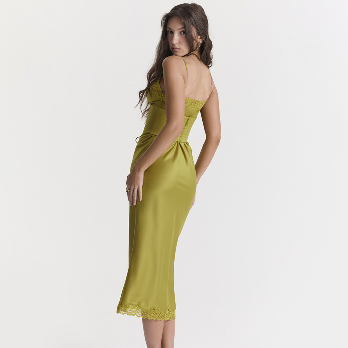 New Women's Lace Panels Backless Slip Slim Evening Dress