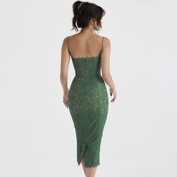 Fashion Women's Lace Split Slim Back Slip Evening Dress