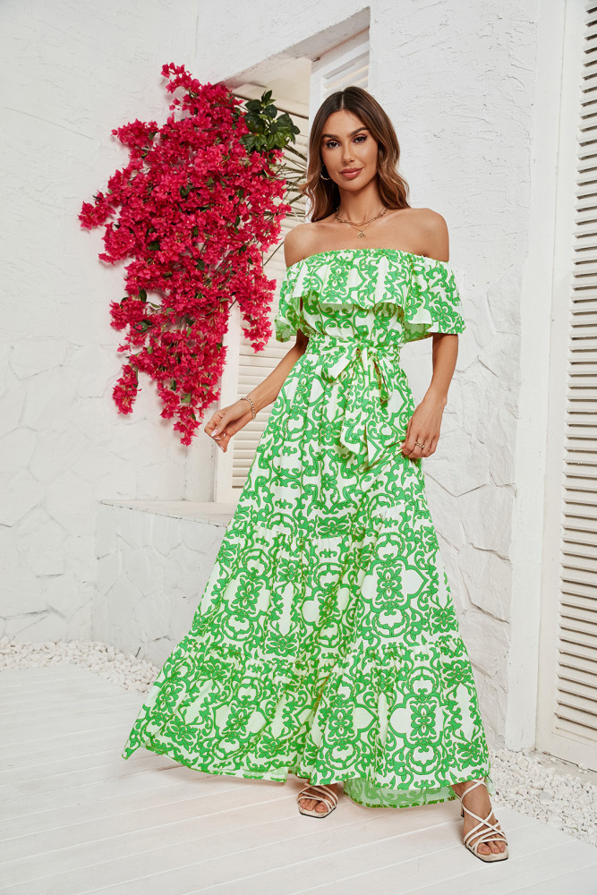 Women's Fashion Casual Print Ruffled Maxi Dress