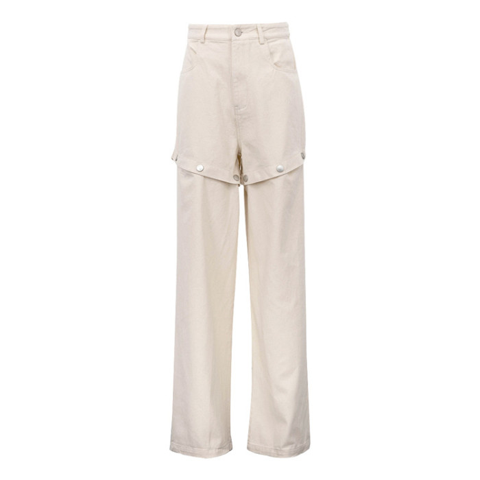 Women's New Casual Paneled Detachable High-waisted Wide-leg Jean