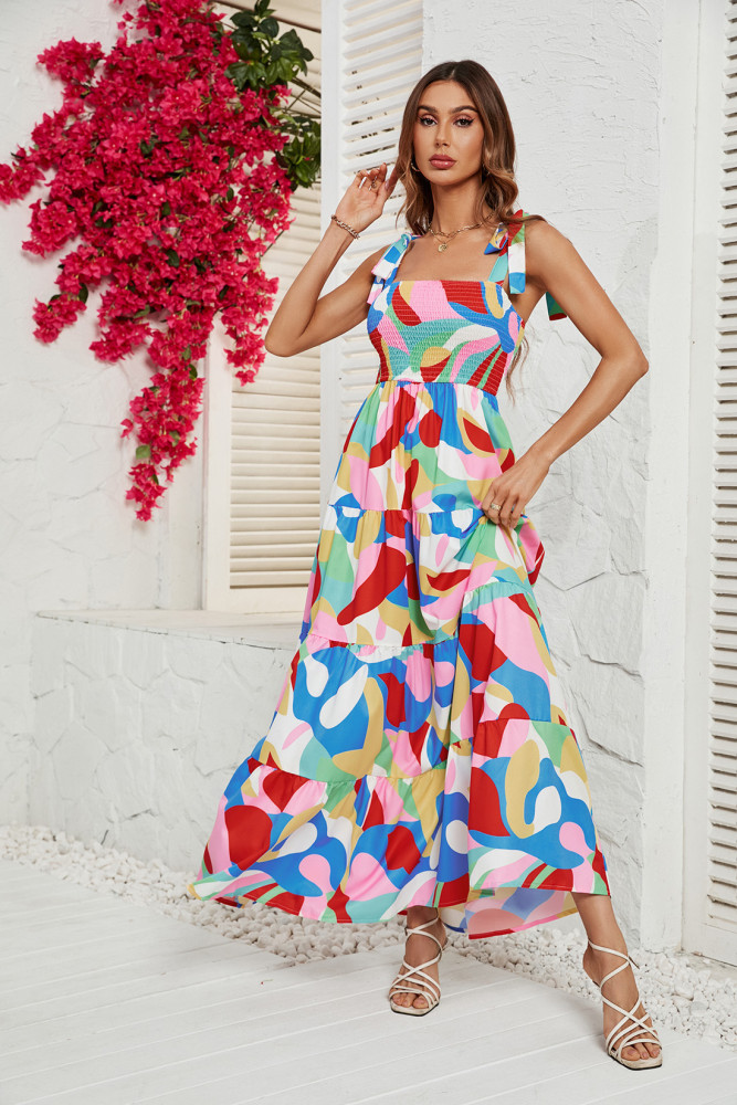 Women's New Sexy Graphic Print Nipped-in Waist Maxi Dress