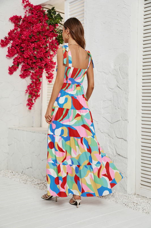 Women's New Sexy Graphic Print Nipped-in Waist Maxi Dress