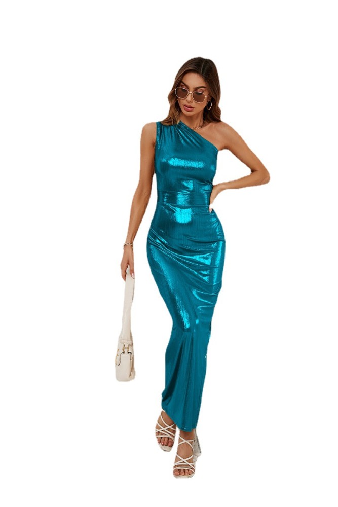 Women's Fashion Personality Solid Color Slim Sleeveless Evening Dress