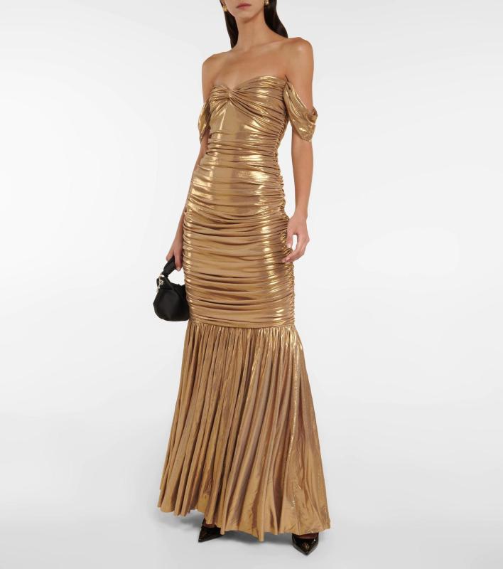 New Women's New Gold Sexy Bandeau Solid Color Slim Evening Dress