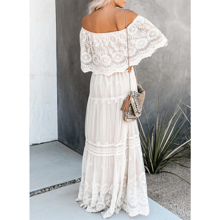 Women's Elegant Solid Off-the-shoulder Lace Maxi Dress