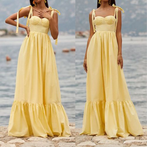 New Women's New Casual Fashion Solid Color Sleeveless Slip Maxi Dress