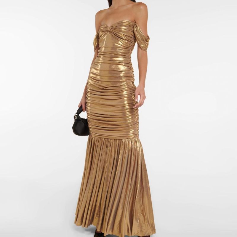 New Women's New Gold Sexy Bandeau Solid Color Slim Evening Dress