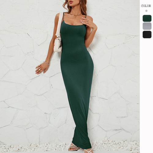 Women's Solid Color Slip Slim Maxi Dress