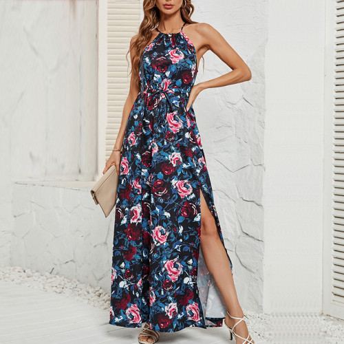 Women's New Printed Tie-up Sleeveless Maxi Dress