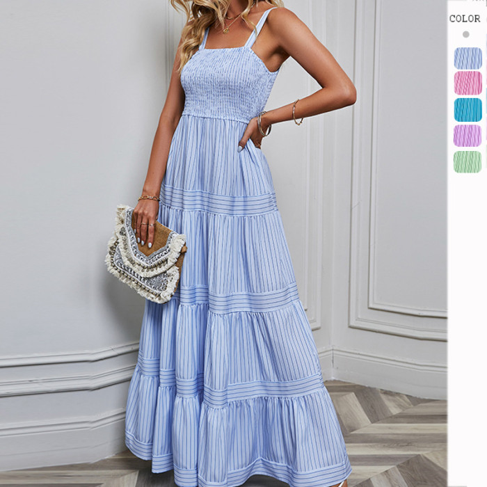 New Women's Slip Striped Maxi Dress