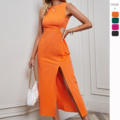 New Women's Solid Color Fashion Split Maxi Dress