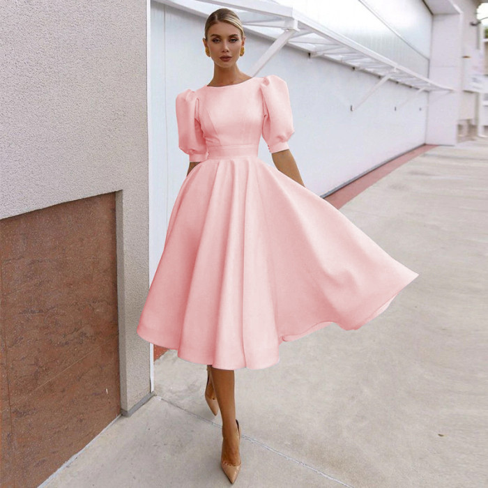 New Women's Solid Color Slim Sexy Midi Dress