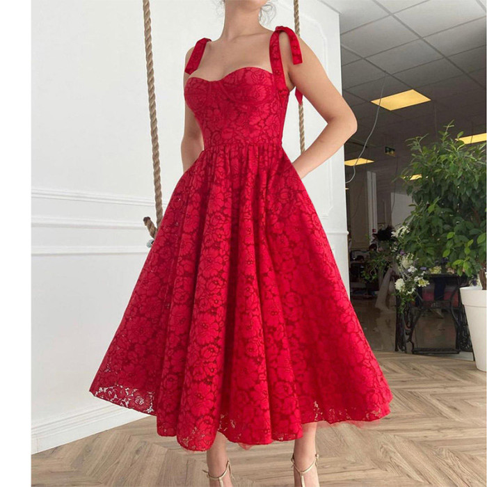 New Lace Fashion Slip Slim Midi Dresses