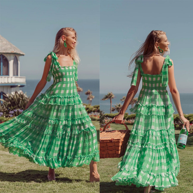 New Women's High-rise Green Chiffon Slip Maxi Dress