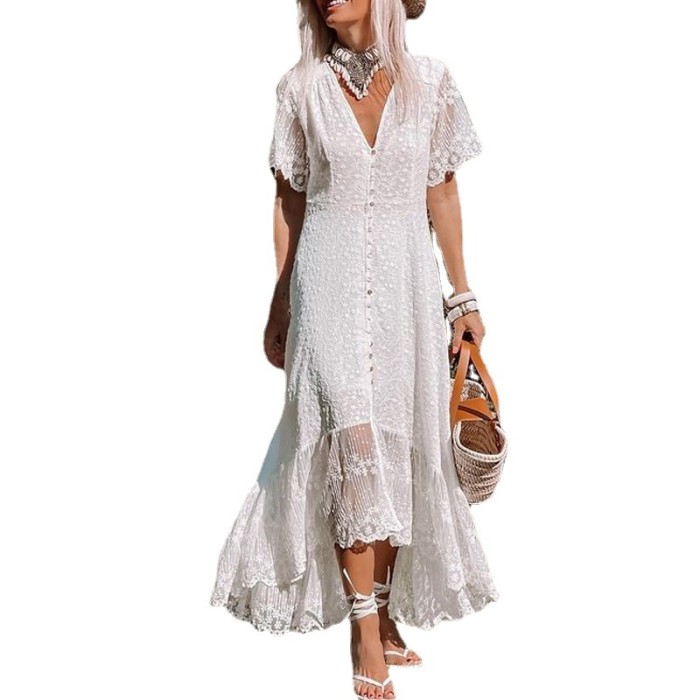 New Women's V-neck Slim Lace Floral Maxi Dress