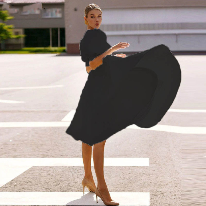 New Women's Solid Color Slim Sexy Midi Dress
