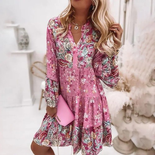 Women's Fashion Elegant Pleated Long Sleeve Casual Mini Dress