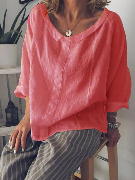 Women Turn-down Collar Long Sleeve Loose Casual Fashion Cotton Large Size Blouse