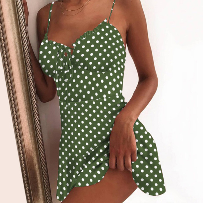 Women Sexy Bodycon Polka Dot Print Sleeveless Mini Dress