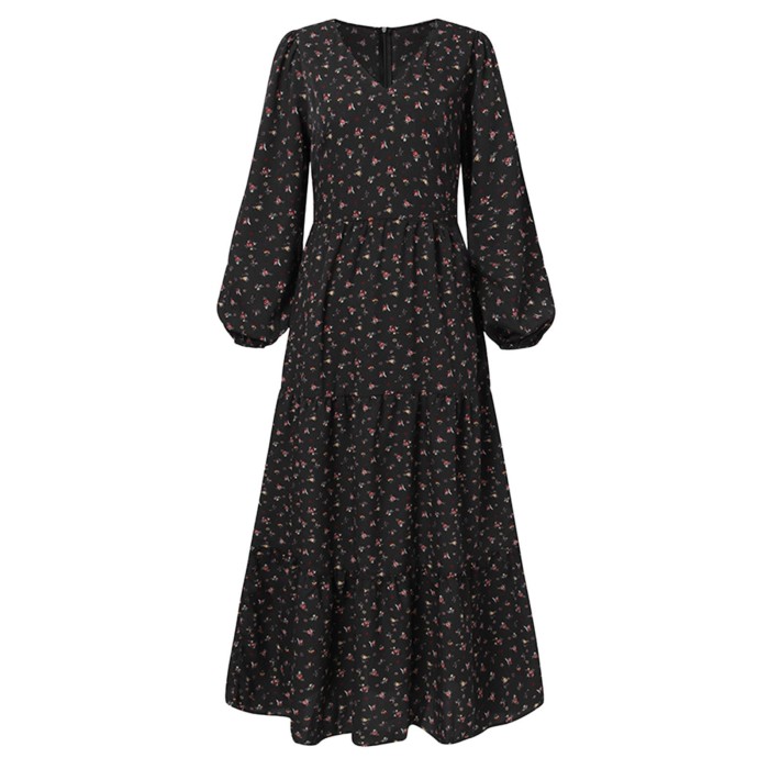 Women Bohemian Loose Floral Print Fashion Casual Long Sleeves Maxi Dress