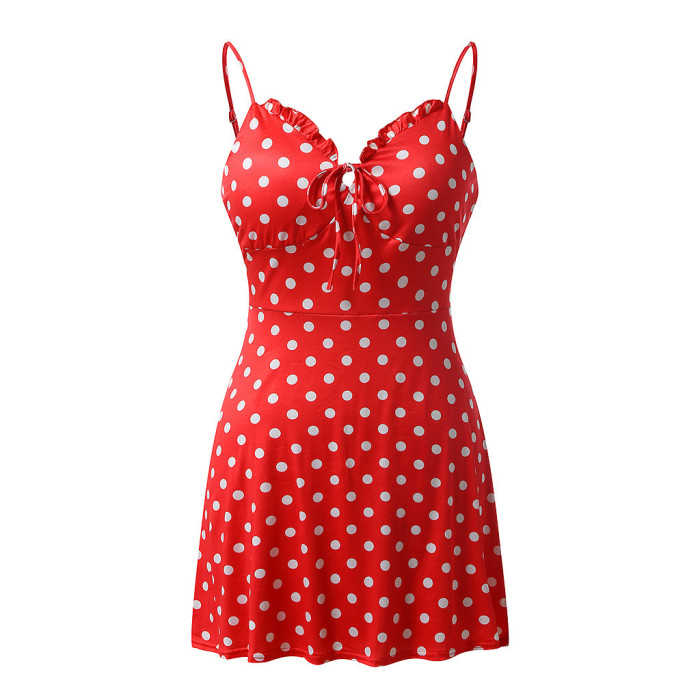 Women Sexy Bodycon Polka Dot Print Sleeveless Mini Dress