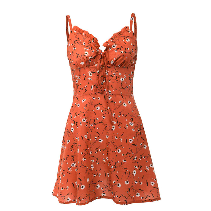 Women's Sexy Floral Print Casual Suspender Mini Dress