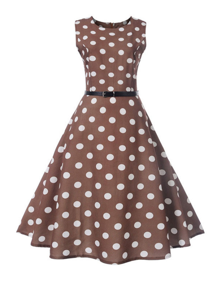 Women Sleeveless Floral Print 1950 Vintage Dress