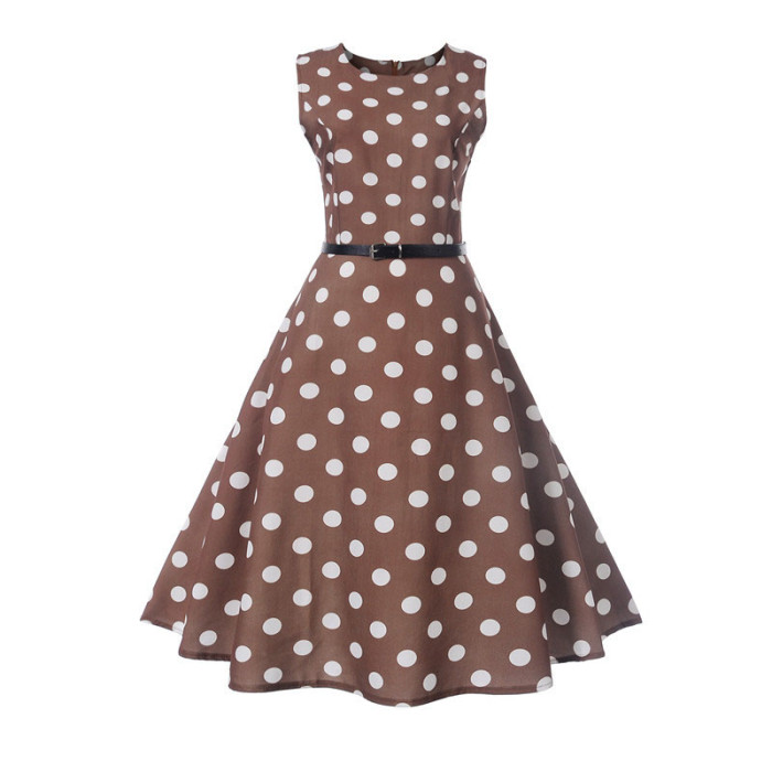 Women Sleeveless Floral Print 1950 Vintage Dress