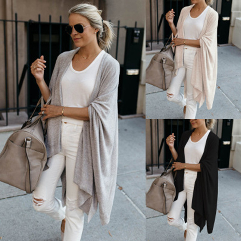 Fashion Women Long Sleeve Loose Solid Knitted Casual Irregular Cardigans