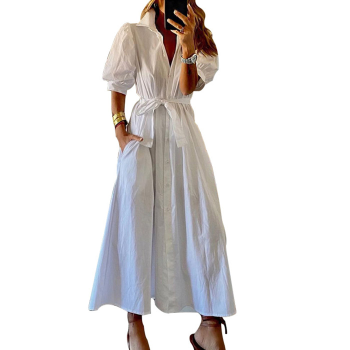 Women Elegant Casual Solid Chalf sleeveolor Beach Maxi Dress