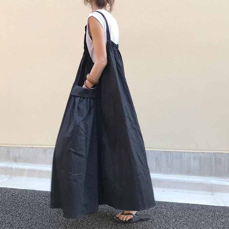 Women's Casual Fashion Solid Color Strap Maxi Dress