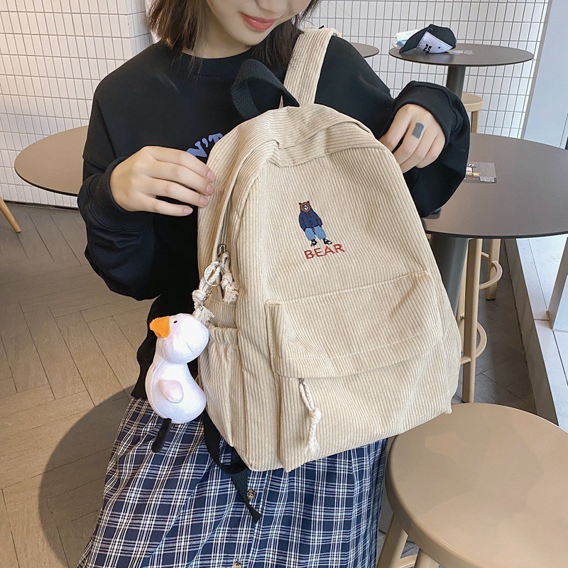 Corduroy Schoolbag Versatile Large Capacity Backpack