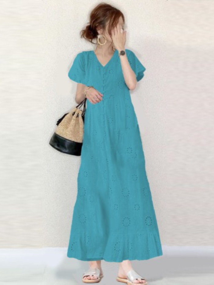 Women's Elegant Party Retro Loose Fashion Solid Color Maxi Dress